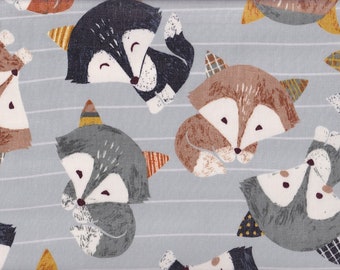 22.90 Eur/Meter Japanese fabrics children's fabric cotton sold by the meter Kokka 50 cm x 110 cm Big Animal - Fox gray double gauze R1273a