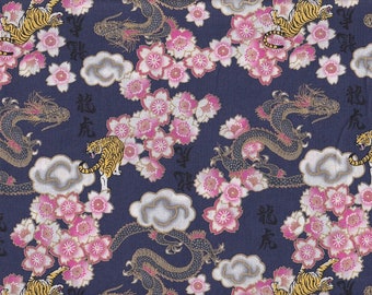 19,90 Eur/mètre tissus traditionnels japonais coton au mètre 50 cm x 110 cm Bleu tigre & Dragon C2070d