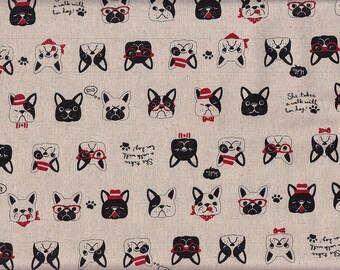 28.00 Eur/Meter wax cloth laminated Japanese cotton fabric 50 cm x 110 cm dog nature UR1151a