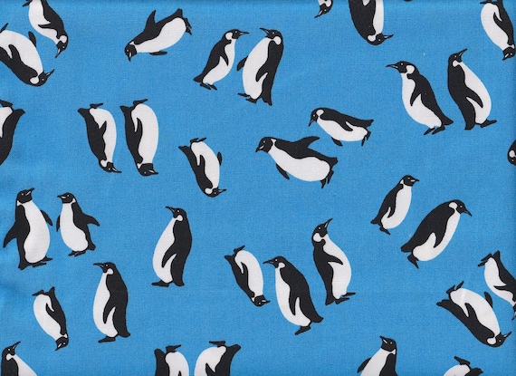 Meterware Stoff Mit Pinguin Pinguin-Designs Auf Türkisfarbenem