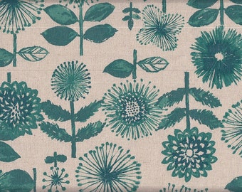 19.90 Eur/meter Japan Fabric Modern Kokka Cotton Linen Canvas 50cm x 110cm Dahlia Flower emerald T0107b