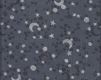 22.90 EUR/meter Japanese fabric, modern cotton linen, Kokka, 50 cm x 110 cm, Moon & Stars blue G566d