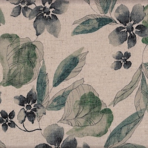 34.90 Eur/Meter Japanese oilcloth coated cotton linen 50 cm x 110 cm Leaf flower green UT535b
