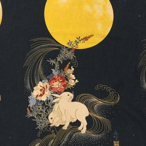 Japanese Noren Panel Japanese Fabric Cotton Rabbit Moon 48 cm x 110 cm Panel Usagi VP05-116
