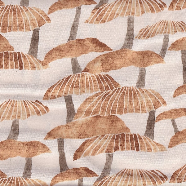 28.00 Eur/Meter Oilcloth laminated Japanese cotton fabric Oxford 50 cm x 110 cm Mushrooms natural UO704a