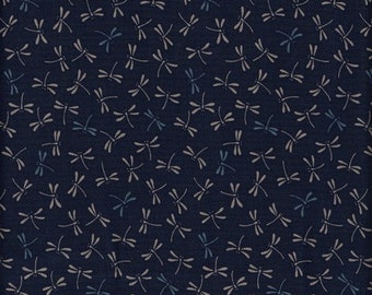 28,00 EUR / mètre tissu de cire laminé noir petit de libellules de 50 x 110 cm de le tissu coton japonais bleu UD2102e