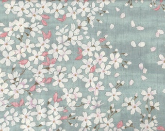 20,90 Eur/mètre tissu en coton traditionnel japonais dobby fleurs de cerisier 50 cm x 110 cm Sakura écume de mer