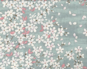 20,90 Eur/m Stoff aus Japan traditionell Baumwolle Dobby Kirschblüten 50cm x 110cm Sakura seafoam