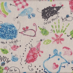 29.00 Eur/Meter Oilcloth laminated Japanese cotton fabric Cosmo 50 cm x 110 cm Oilcloth mice natural UR1326a