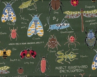 19,90 Eur/m Japan Stoff Kinderstoff Baumwolle 50cm x 110cm Insect Encyclopedia grün R1176c