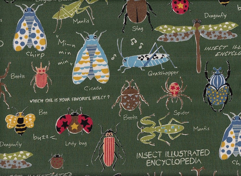 19,90 Eur/Mètre Japon Tissu Enfants Tissu Coton 50 cm x 110 cm Encyclopédie des insectes vert R1176c image 1