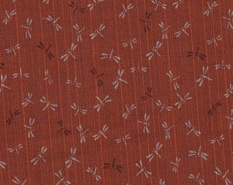 22.90 Eur/Meter Japanese fabric traditional cotton double-face 50 cm x 110 cm dragonflies samekomon orange purple both sides D2100e