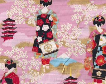 22.90 Eur/Meter Japan fabric traditional Japanese motifs cotton 50 cm x 110 cm Maiko & Sakura pink C1044b
