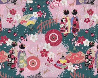 19,90 Eur/Meter Japan fabric traditional cotton 50 cm x 110 cm Maiko small petrol C1037c