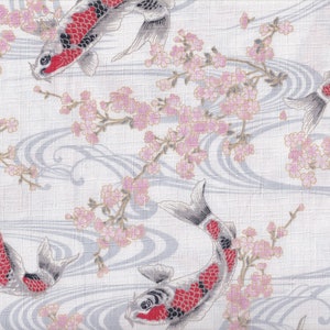 22.90 Eur/meter traditional Japanese fabrics cotton dobby 50 cm x 110 cm Koi & Sakura white C3527a