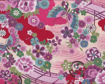 19,90 Eur/m traditionelle Japanische Stoffe Baumwolle Meterware 50cm x 110cm Hana to chou rot B304e