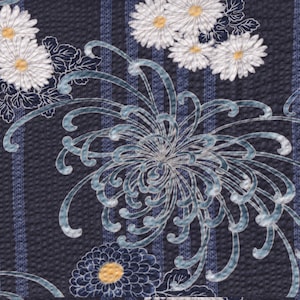 22.90 Eur/Meter Japanese fabric traditional cotton seersucker chrysanthemums 50 cm x 110 cm Kiku large blue B356d