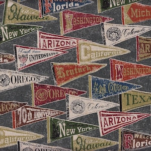 22.90 Eur/Meter Japanese Fabrics Cotton Linen Canvas Cosmo Pennant Flags USA States 50 cm x 110 cm US Pennant S870b