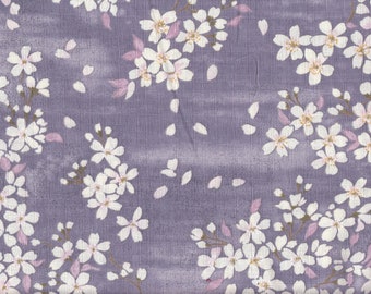 20.90 Eur/mètre tissu du Japon ratière coton traditionnel fleurs de cerisier 50 cm x 110 cm Sakura lilas