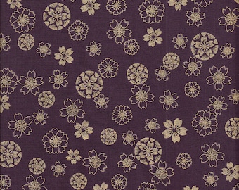 22.90 Eur/Meter Japanese fabric traditional cotton 50 cm x 110 cm cherry blossoms purple gold D3116e