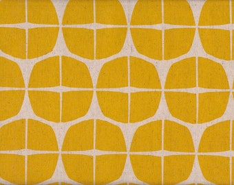 20.90 Eur/meter Japan fabric modern cotton linen 50 cm x 110 cm circle yellow G510b