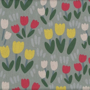 22.90 Eur/Meter Japan Fabric Modern Cotton Linen Flowers Tulips 50 cm x 110 cm Tulip green T0172c