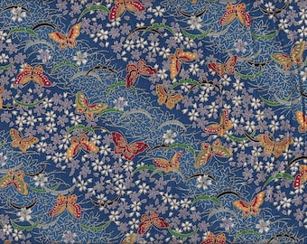 19,90 Eur/Meter Japan fabric traditional cotton 50 cm x 110 cm Sakura & butterfly blue B244d