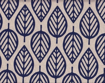 22.90 Eur/Meter Japan Fabric Modern Cotton Linen Canvas 50 cm x 110 cm Leaves Blue T0036a