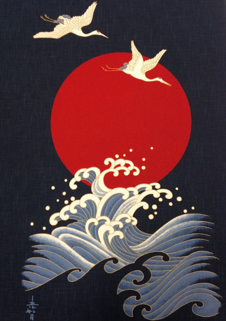 Japanese Noren Panel Japanese Cotton 48 cm x 110 cm Panel Crane VP13