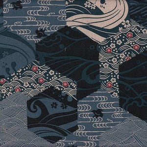 29.90 EUR/meter Waxed canvas laminated Japanese cotton fabric 50 cm x 110 cm Patch Sentori Waves blue UC4215a