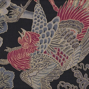 22.90 Eur/Meter Japanese fabric traditional cotton dobby rooster 50 cm x 110 cm Onagadori black C3050e