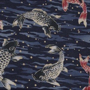 22,90 Eur/m Japan Stoff traditionell Baumwolle 50cm x 110cm Koi blau C3523c