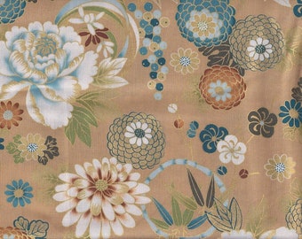 19,90 Eur/mètre tissus traditionnels japonais coton au mètre 50 cm x 110 cm Kiku beige or B305e
