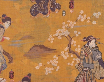 22.90 Eur/Meter Japan fabric traditional cotton lawn 50 cm x 110 cm Japanese Ukiyo-e mustard C1040e