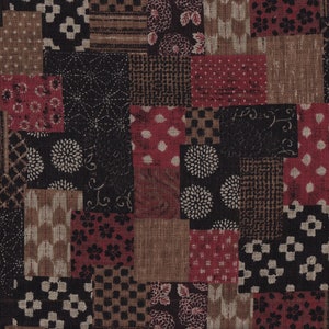 22.90 Eur/meter Japan fabric traditional pattern cotton in linen look 50 cm x 110 cm patch brown-red E1093f