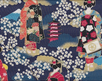 22.90 Eur/Meter Japan fabric traditional Japanese motifs cotton 50 cm x 110 cm Maiko & Sakura blue C1044d