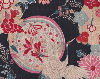 22.90 Eur/Meter Japan fabric cotton Kokka 50 cm x 110 cm crane & Kiku black C3039d