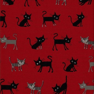 29.90 Eur/meter oilcloth laminated Japanese cotton fabric 50 cm x 110 cm cat Felix red UQ571b