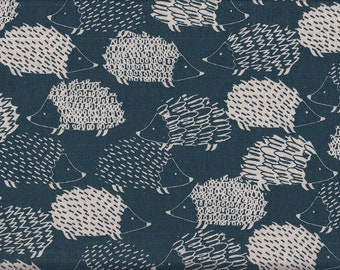 28.00 Eur/meter wax cloth laminated Japanese fabric cotton linen canvas 50cm x 110cm hedgehog large blue UP516c