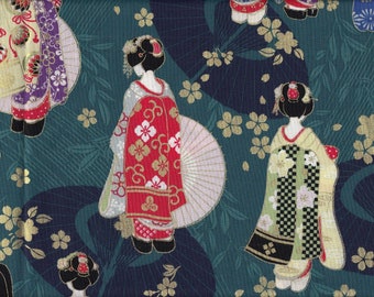 19,00 Eur/m Japan Stoff traditionell Baumwolle 50cm x 110cm Maiko groß petrol C1038c