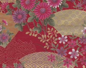 19,90 Eur/mètre Tissus japonais motifs traditionnels coton au mètre 50 cm x 110 cm Hana sensu rouge B292b