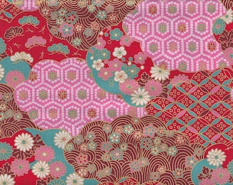 19,90 Eur/mètre tissus traditionnels japonais coton au mètre 50 cm x 110 cm Matsu Kiku rouge B199d