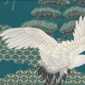 22.90 Eur/meter Japan fabric traditional cotton 50 cm x 110 cm crane & dragon turquoise C3026d