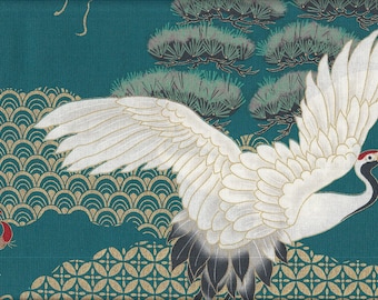 19.90 Eur/meter Japan fabric traditional cotton 50 cm x 110 cm crane & dragon turquoise C3026d