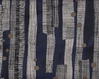 20.90 Eur/Meter Japan Fabric Modern Cotton Linen Canvas Kokka 50 cm x 110 cm Black & White - Stripes navy G591d