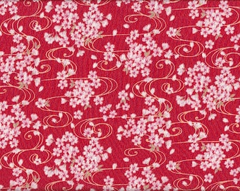 18.90 Eur/mètre Tissu japonais coton traditionnel 50 cm x 110 cm Sakura vagues rouge Chirimen B132d