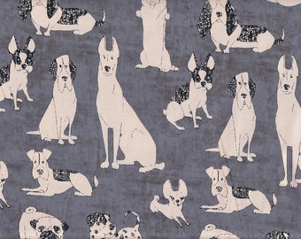 28.00 Eur/m Wachstuch laminierter japanischer Baumwollstoff 50cm x 110cm Yuwa Park of the dog gray UP906b