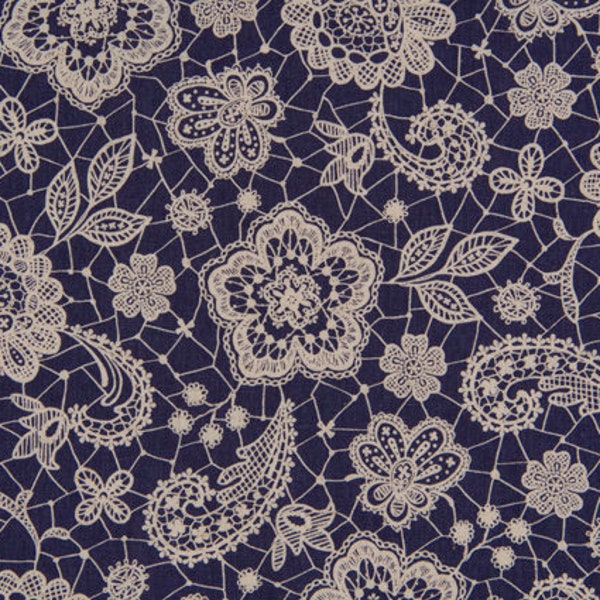 28.00 Eur/mètre tissu de cire laminé en tissu japonais en lin de coton 50 cm x 110 cm Fleur de dentelle violet US891d