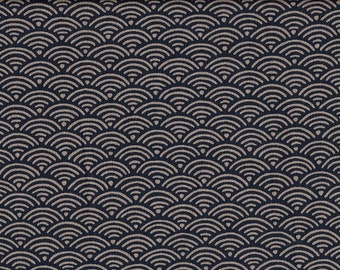 May include: A seamless pattern of overlapping beige semi-circles on a dark blue background. The pattern resembles traditional Japanese wave designs.