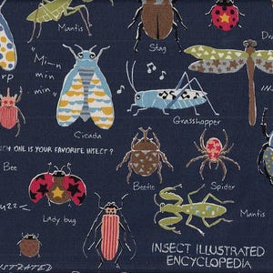 29.90 Eur/meter oilcloth from Japan laminated cotton fabric 50 cm x 110 cm oilcloth Insect Encyclopedia dark blue UR1176e